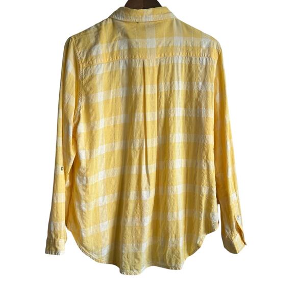 Lior Paris Women Top L Yellow Check Button Up Preppy Coastal Beach Office Travel - Picture 3 of 7
